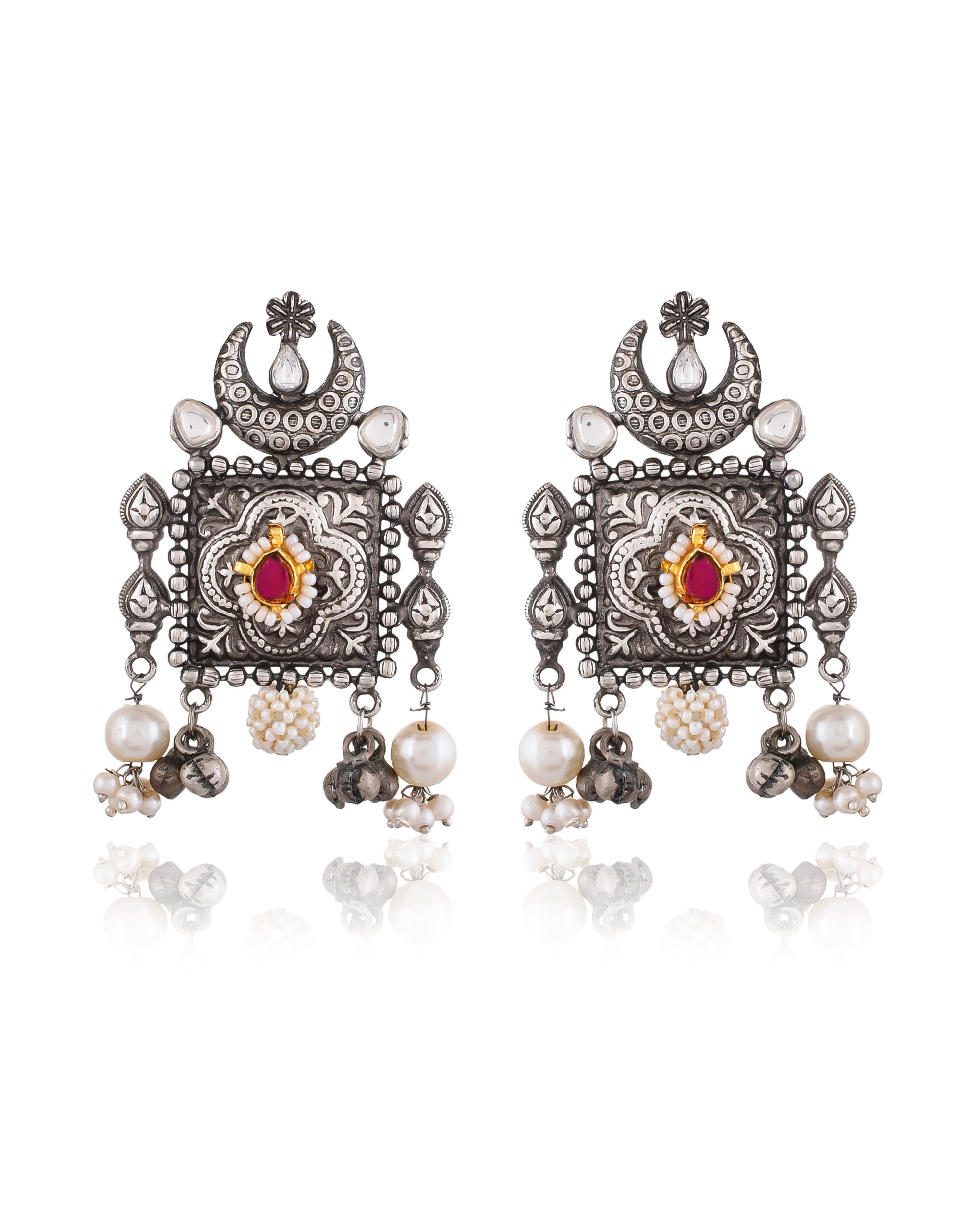 OXIDISED CRESENT MOON EARRINGS